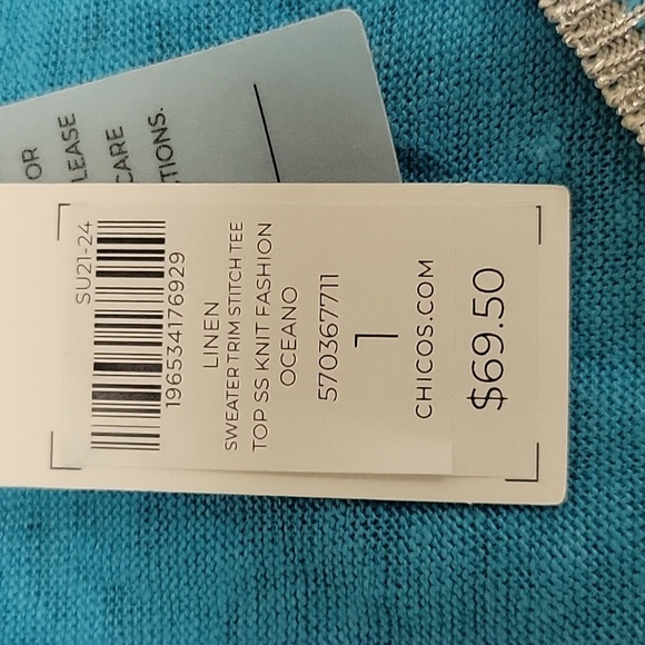 Chico's Teal Blue Knit Top, Women's Sz 1 (Small 8-10). Linen - Picture 4 of 6